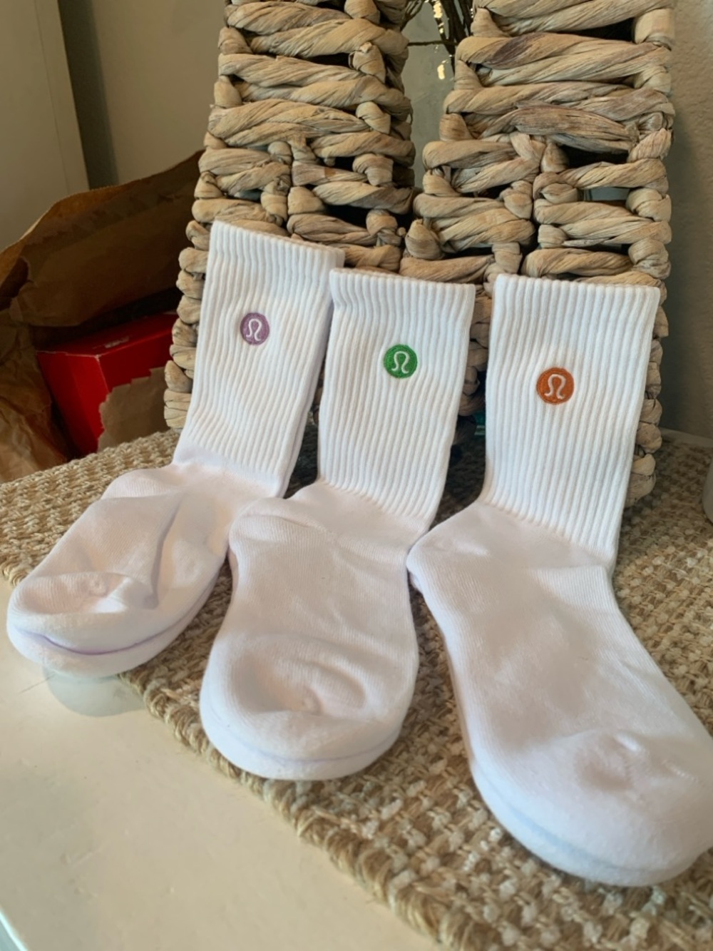 Authentic Lululemon White Crew Socks with Logos (3) pairs Unisex
